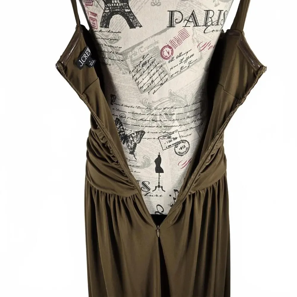 J. Crew Size S Olive Green Ruched Bodice Bubble Hem Sleeveless Midi Dress Prom - Picture 5 of 9